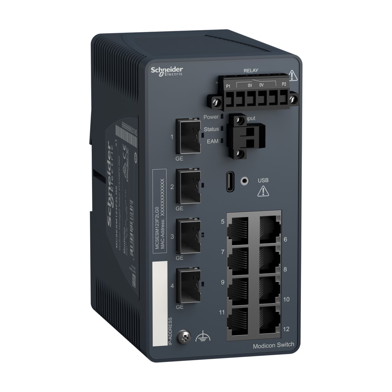 Picture of network switch, Modicon Networking, managed, 8 ports for copper with 4Gigabit SFP