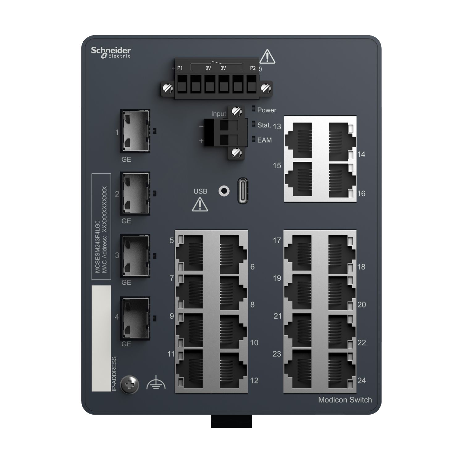 Picture of network switch, Modicon Networking, managed, 20 ports for copper with 4Gigabit SFP