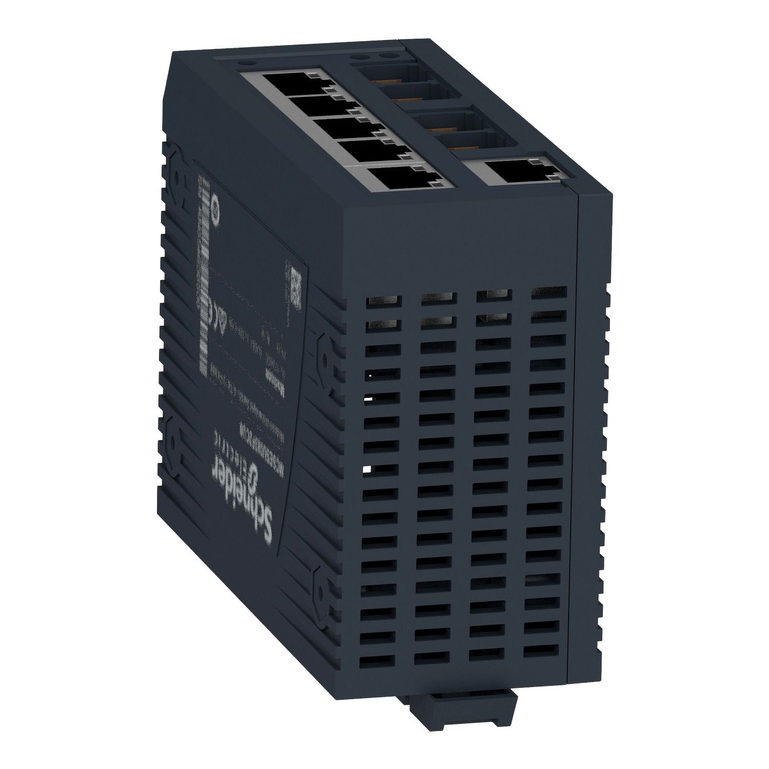 Picture of network switch, Modicon Networking, standard unmanaged, 6 ports for copper with 2 ports for multimode fiber optic