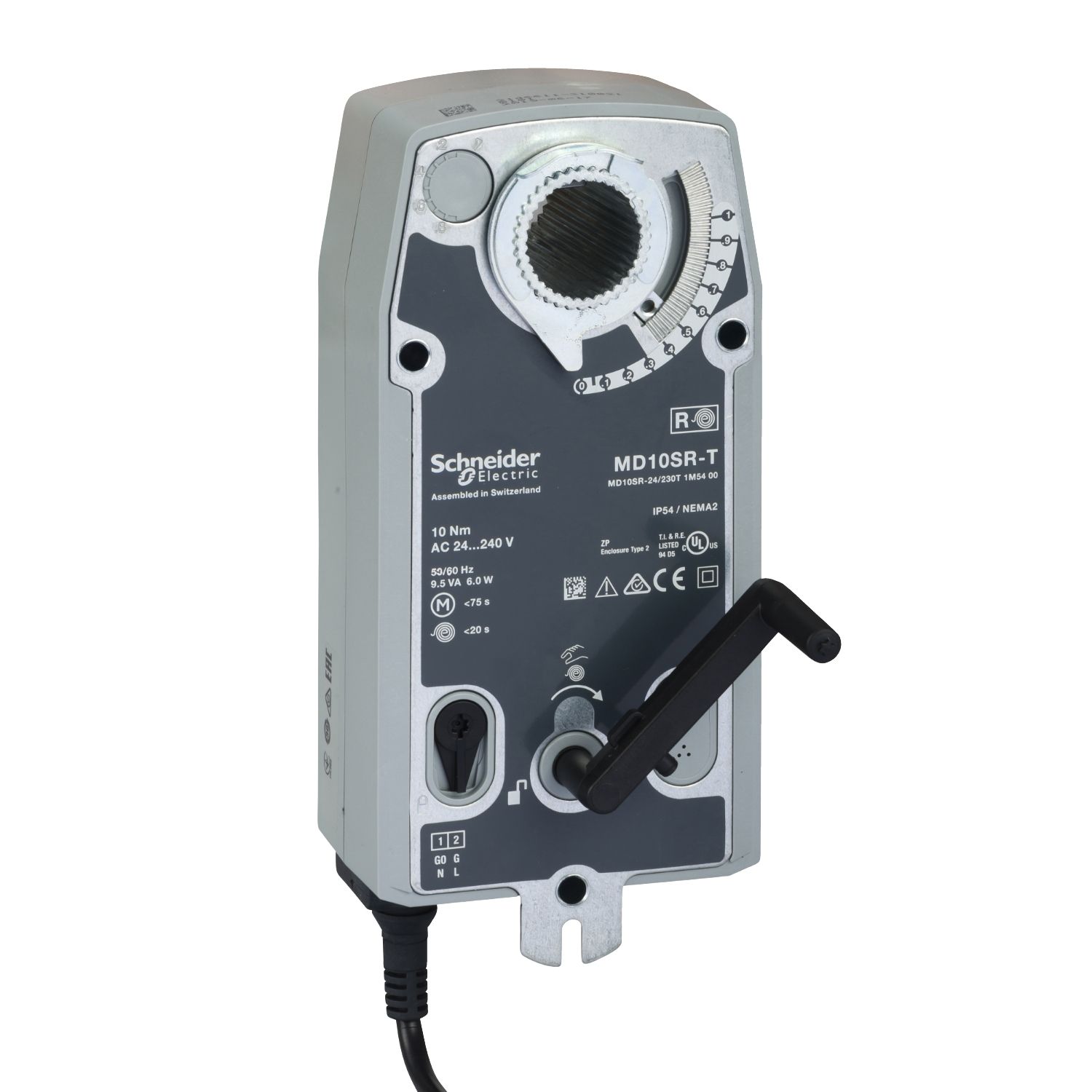 Picture of MD10-SR Damper Actuator, 2-Position, Spring Return, 110-240Vac, 24-125Vdc, 1m Cable, 10Nm, IP54