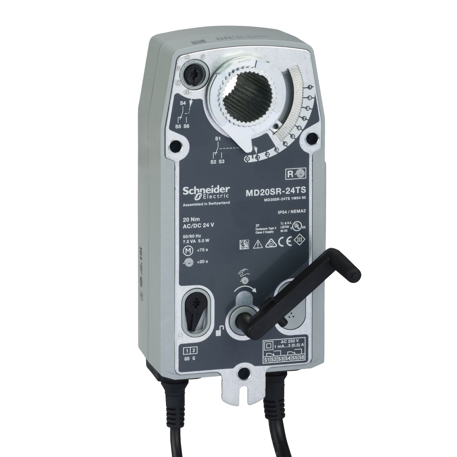 Picture of MD20-SR Damper Actuator, 2-Position or 3-Wire Floating, Spring Return, 24Vac/dc, Dual lead, 20Nm, IP54