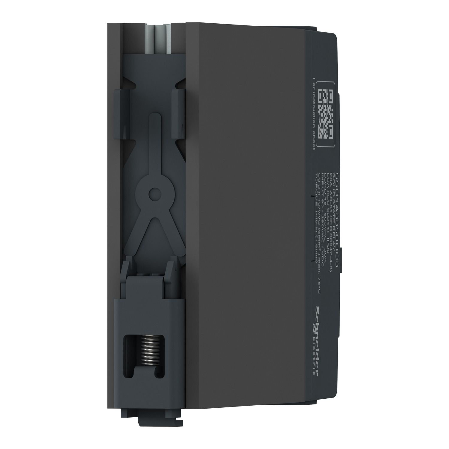 Picture of DIN rail mount relay,  Harmony Solid State Relays, 20A, zeroVoltage switching, input 4...32V DC, output 48...600V AC