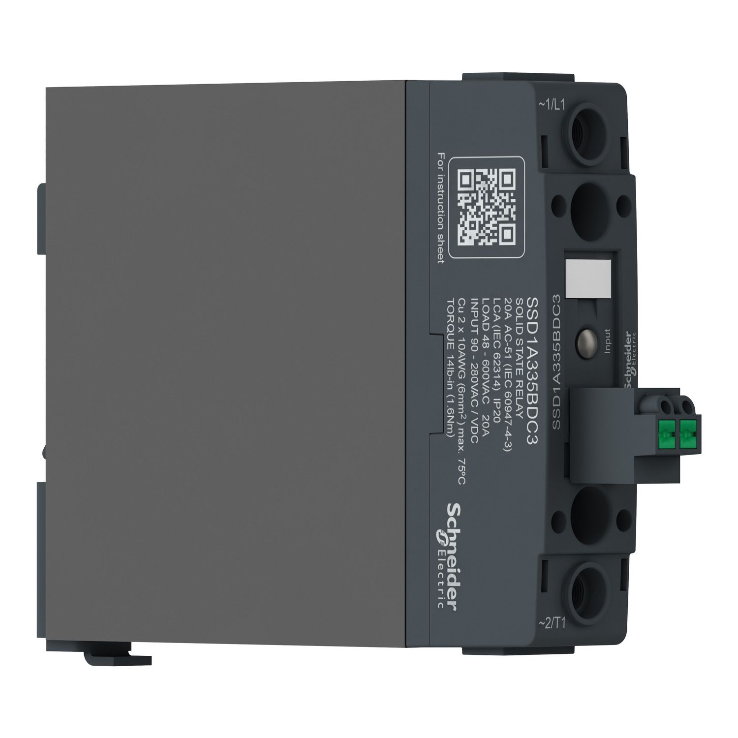 Picture of DIN rail mount relay,  Harmony Solid State Relays, 20A, zeroVoltage switching, input 4...32V DC, output 48...600V AC