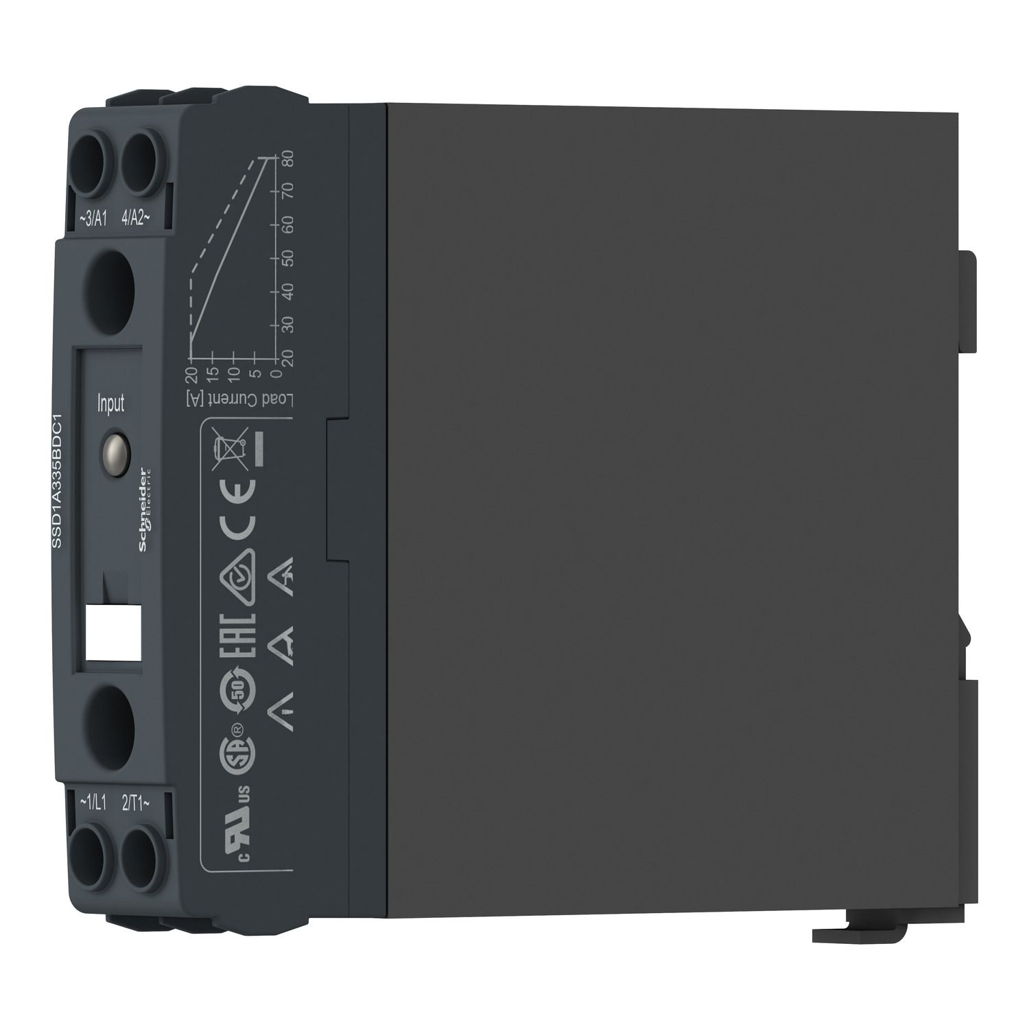 Picture of DIN rail mount relay,  Harmony Solid State Relays, 20A, zeroVoltage switching, input 90â€¦280V AC/DC, output 48...600V AC