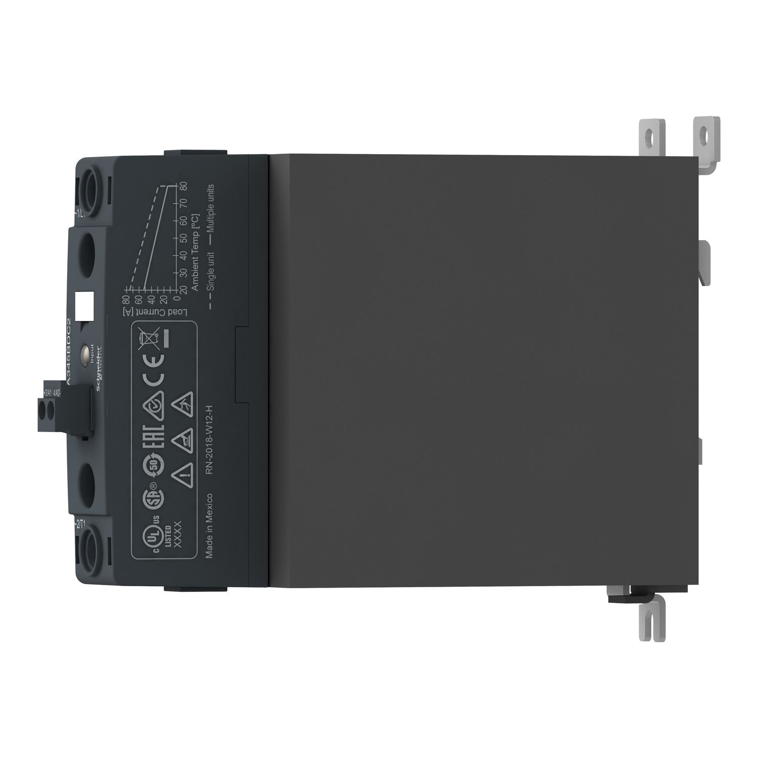 Picture of DIN rail mount, Harmony Solid State Relays, 45A, zeroVoltage switching, contactor configuration screw input, input 4 to 32V DC, output 48 to 600V AC