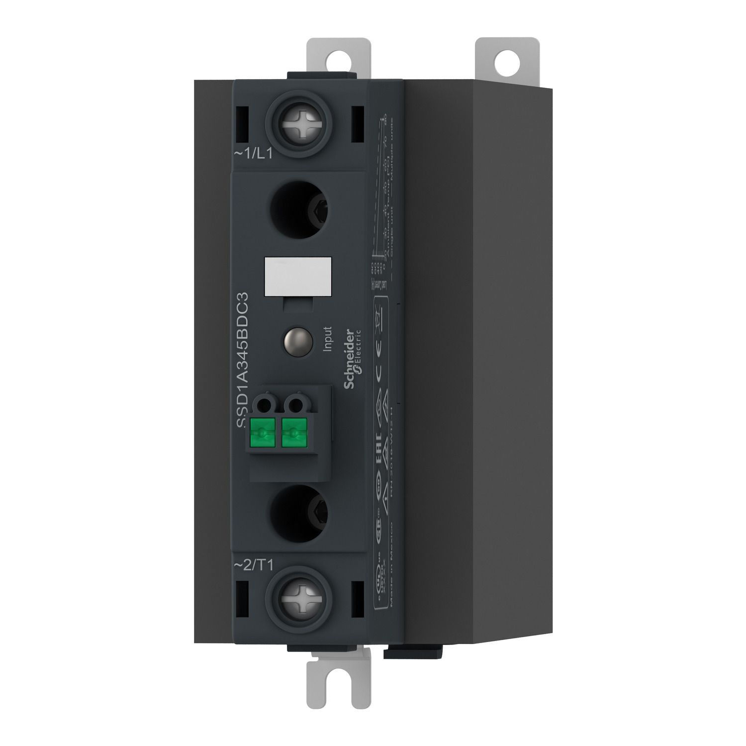 Picture of DIN rail mount, Harmony Solid State Relays, 60A, zeroVoltage switching, contactor configuration spring input, input 4 to 32V DC, output 48 to 600V AC