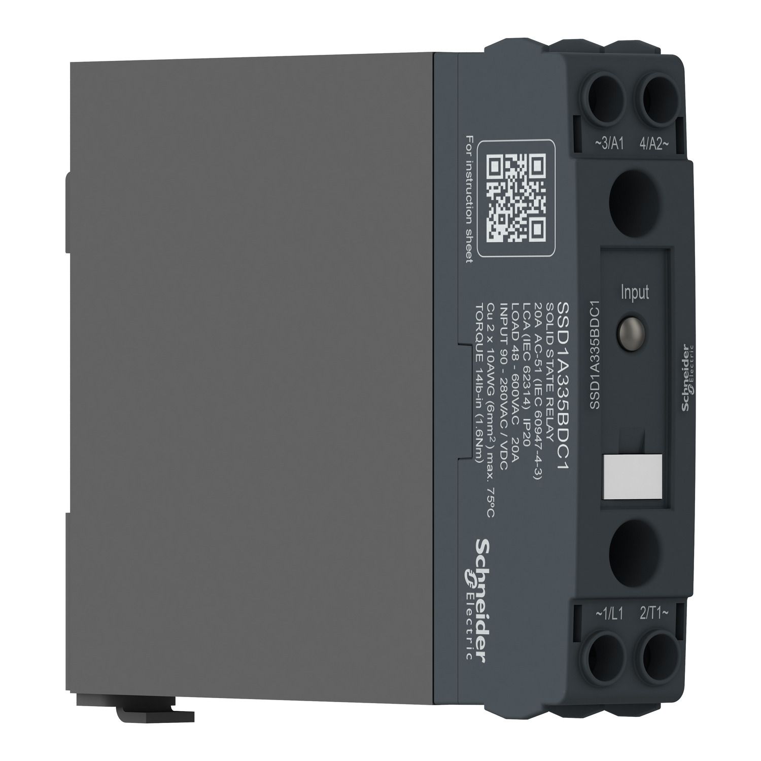 Picture of DIN rail mount relay,  Harmony Solid State Relays, 30A, DC switching, input 4 to 32V DC, output 1 to 150V DC