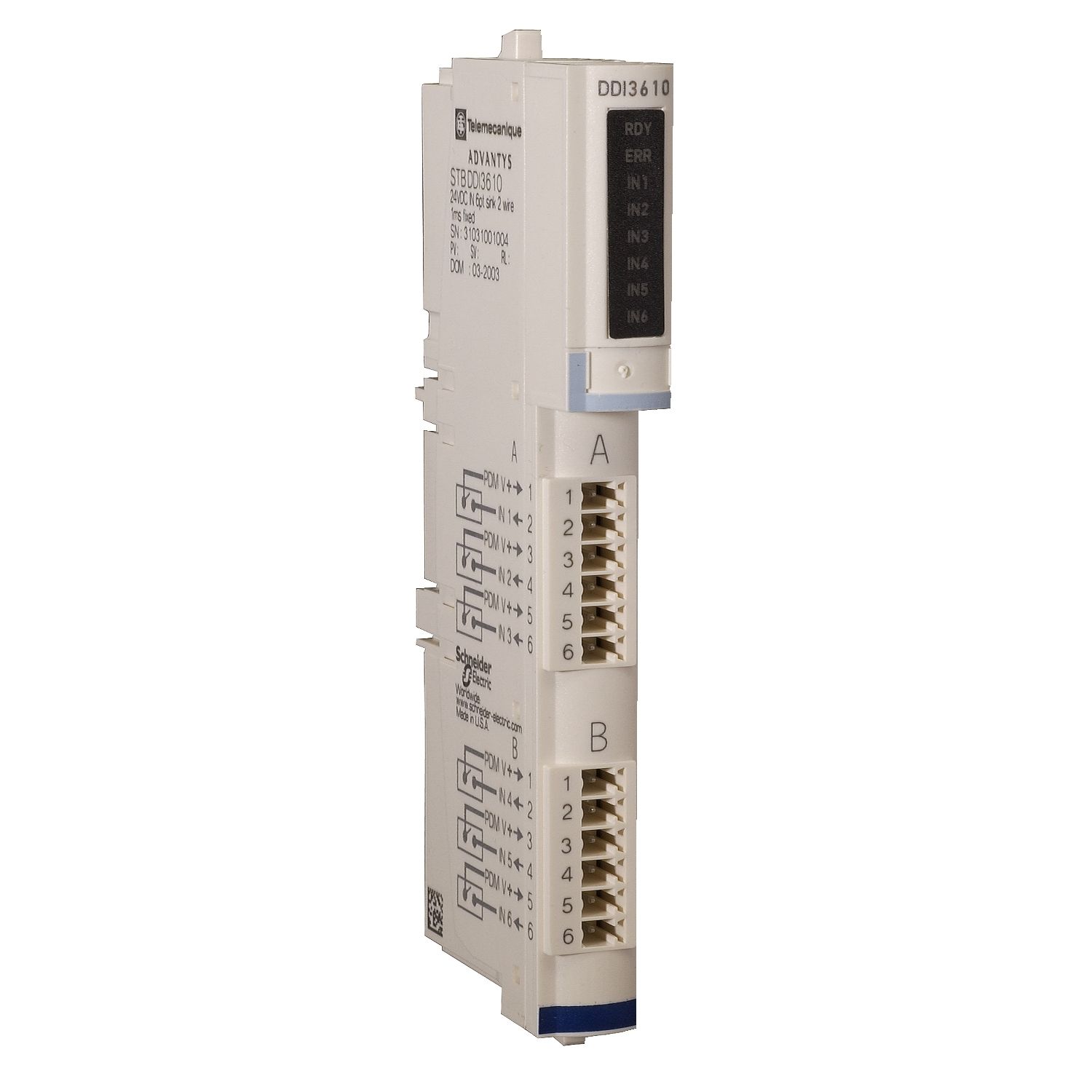 Picture of standard digital input kit, Modicon STB, 24V DC, 6I