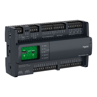 Picture of SpaceLogic automation server, AS-B-24H, 24 I/O points, BACnet, MS/TP, modbus, manual override, display, scalable