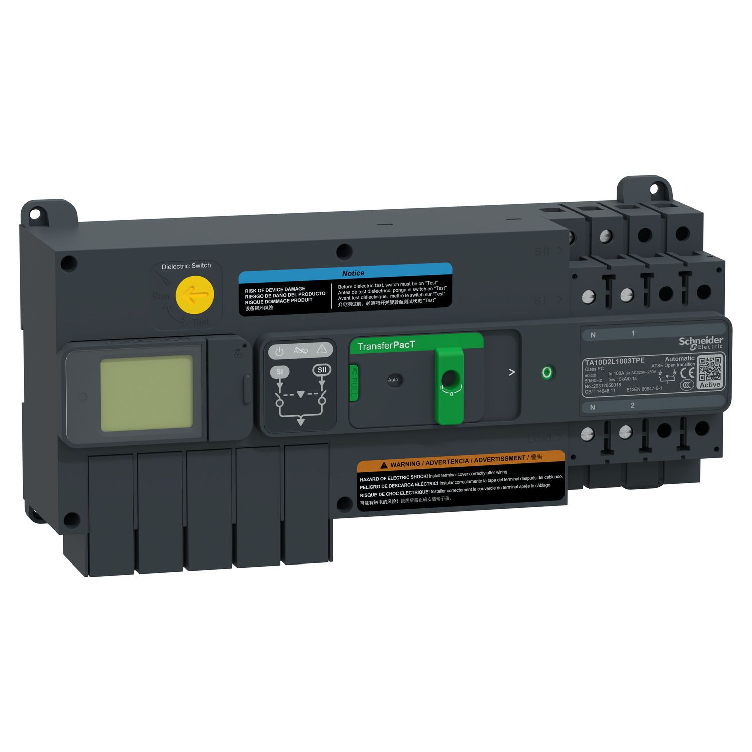 Picture of active automatic transfer switch, TransferPacT Active automatic, 100A, 2P, LCD, frame 100A