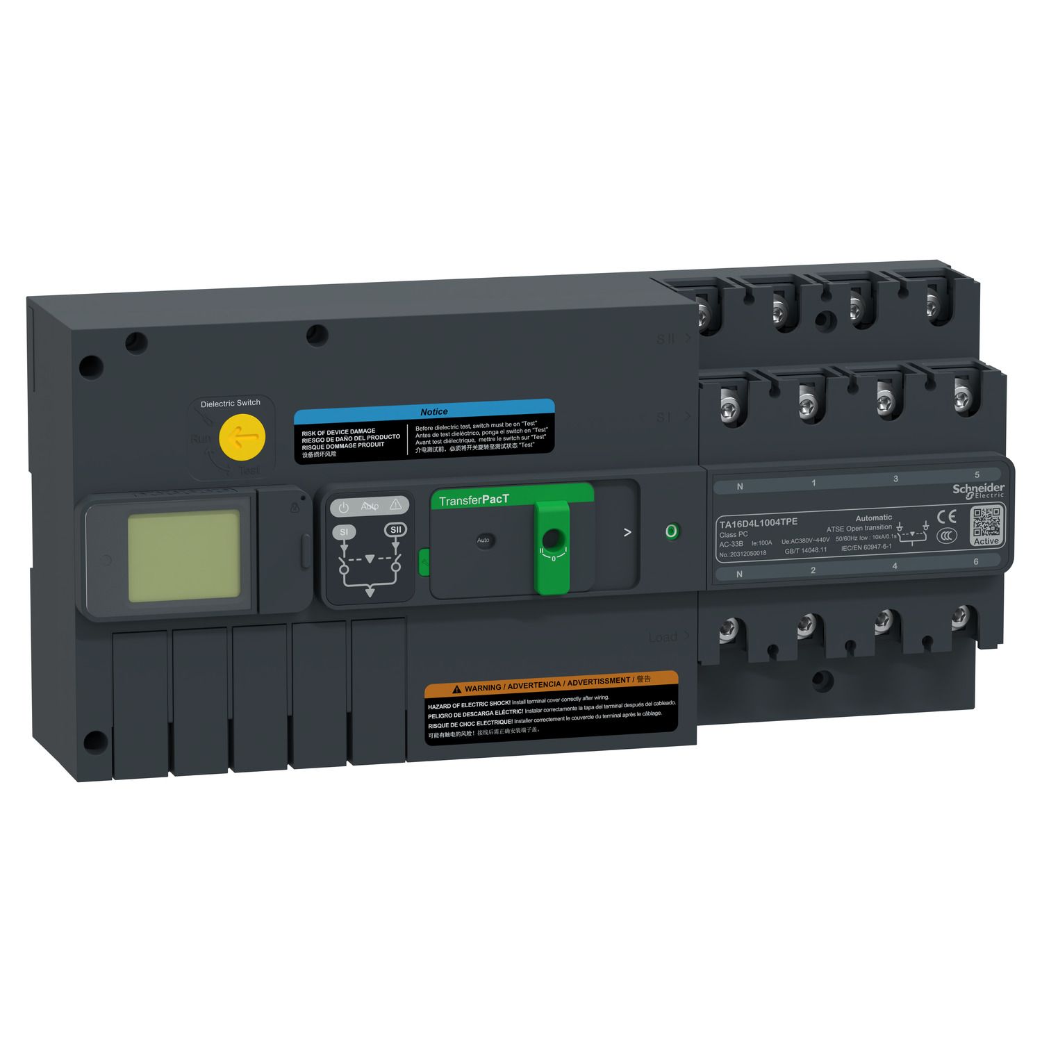 Picture of active automatic transfer switch, TransferPacT Active automatic, 100A, 4P, LCD, frame 160A