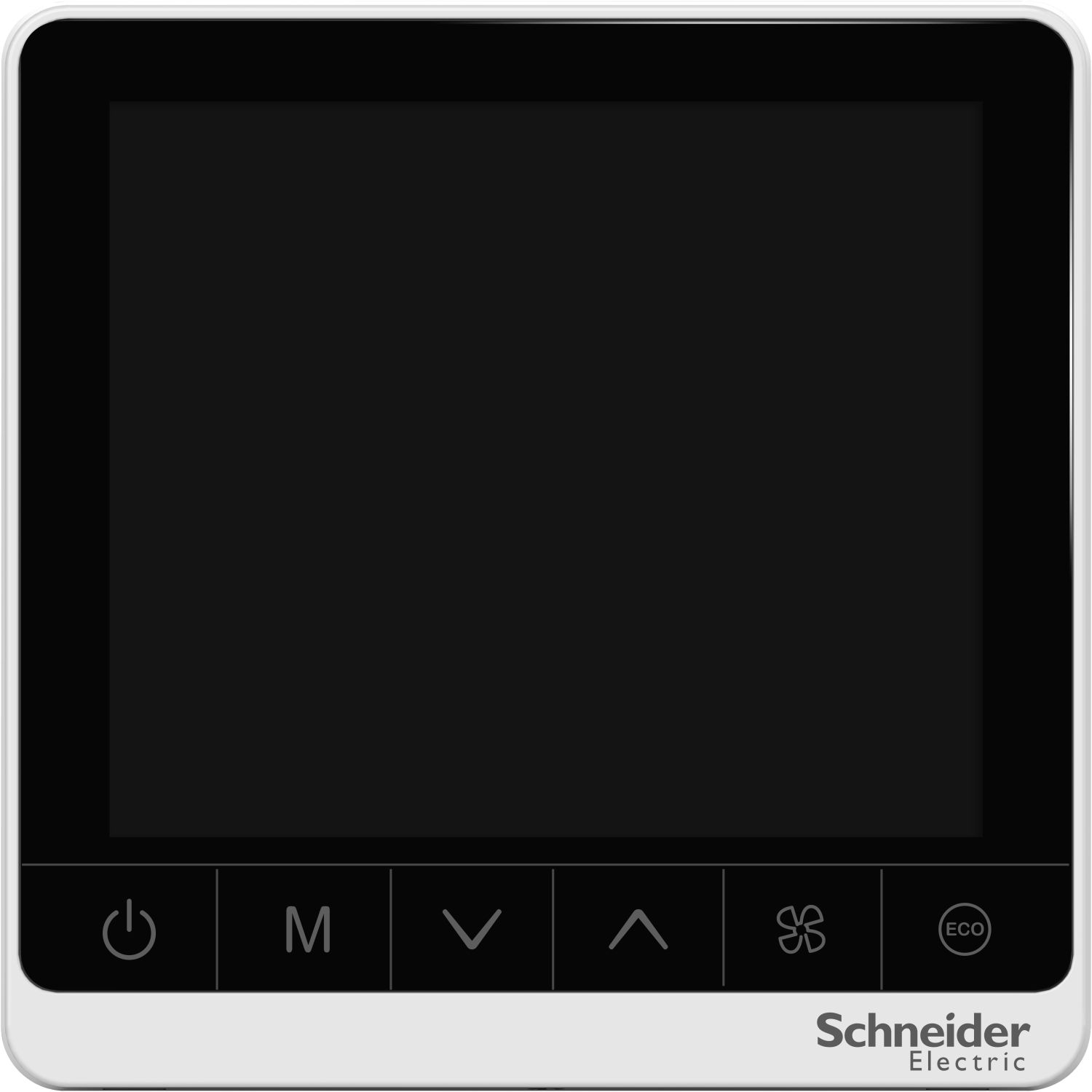 Picture of SpaceLogic thermostat, fan coil on/off, standalone, touchscreen, 4P, 3 fan, external sensor, 240V, white