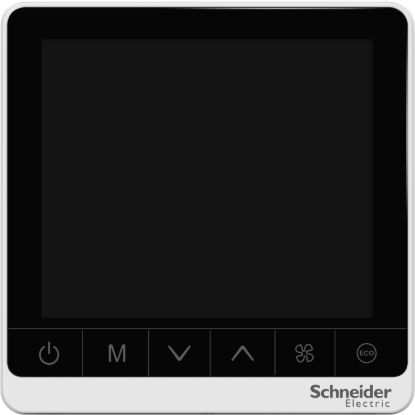 Picture of SpaceLogic thermostat, fan coil proportional, standalone, touchscreen, 4P, 3 fan, external sensor, 240V, white