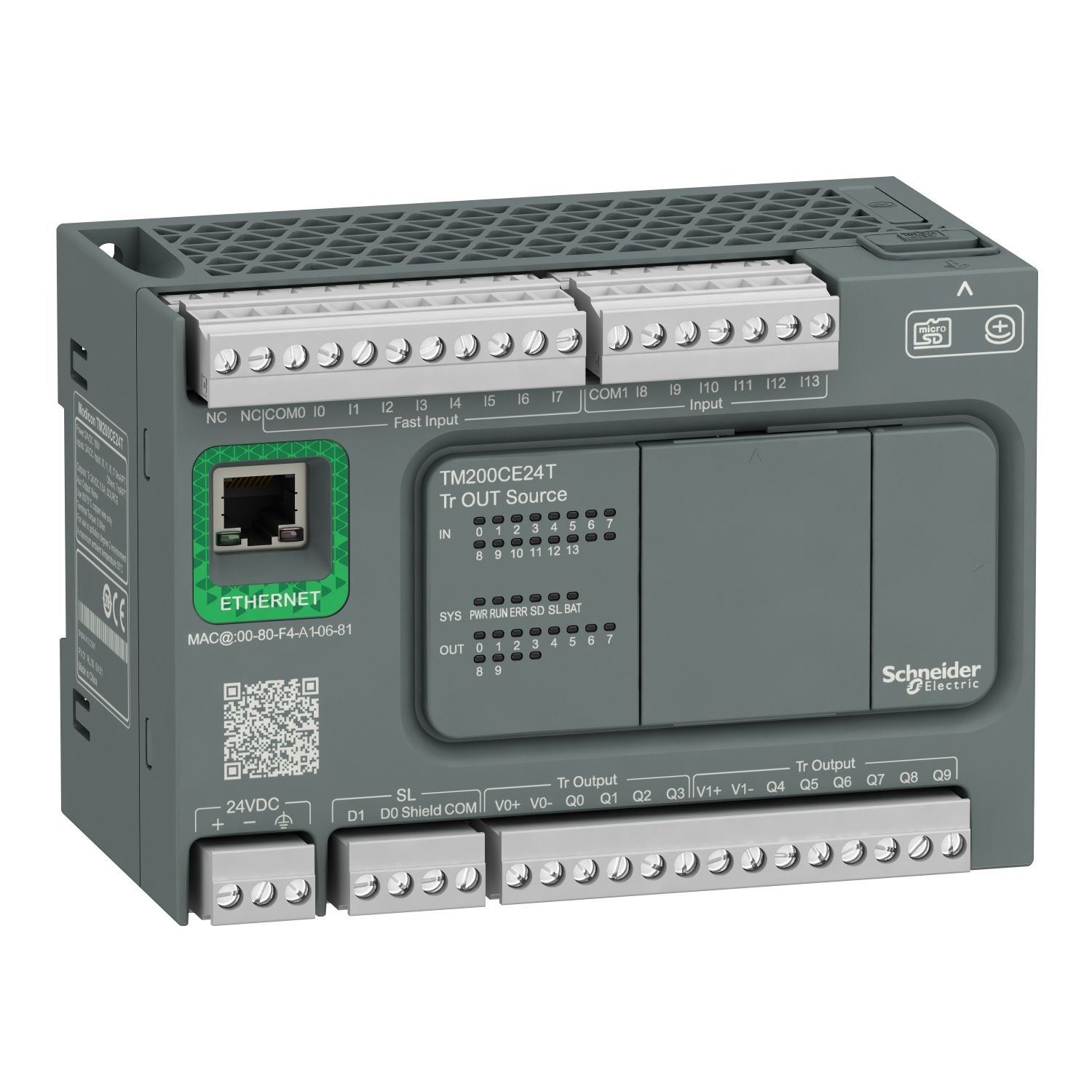 Picture of controller, Modicon Easy M200, 24 IO, transistor source, Ethernet