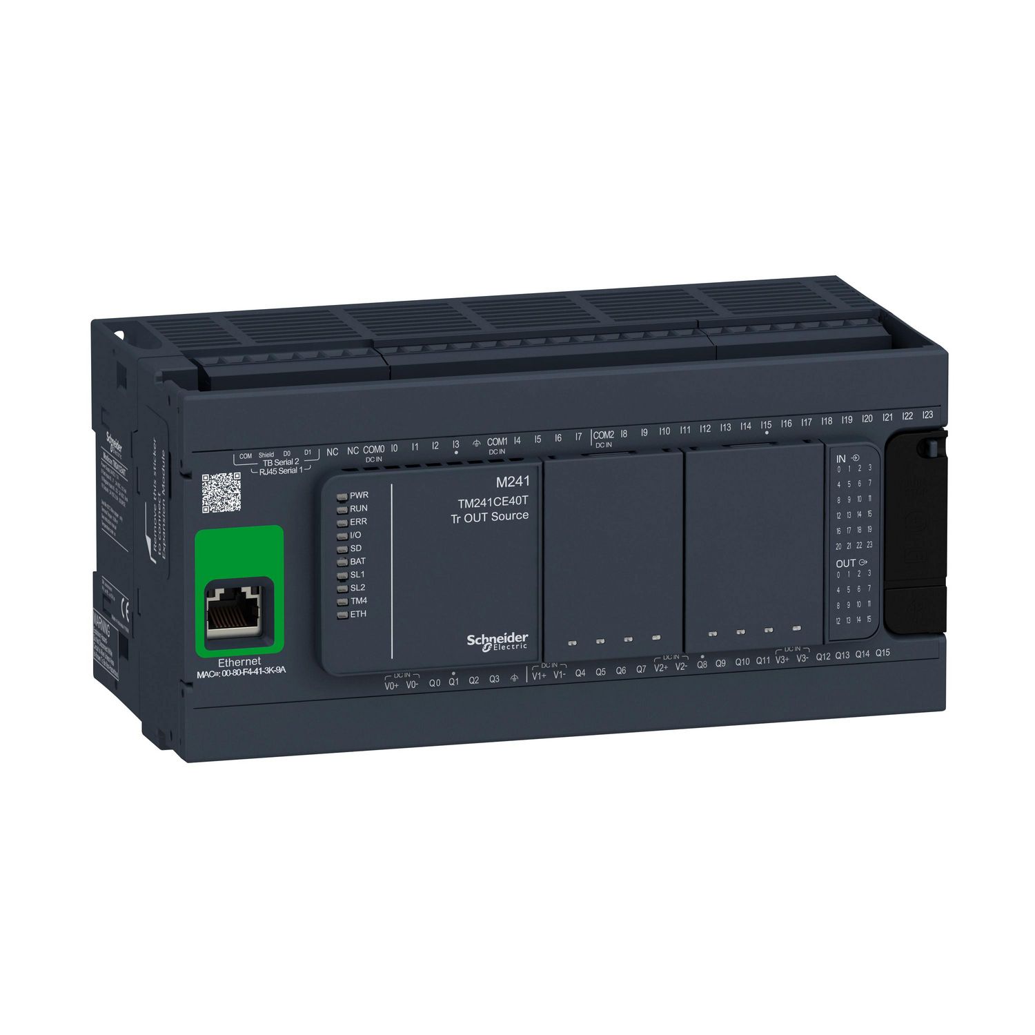 Picture of logic controller, Modicon M241, 40 IO, transistor, PNP, Ethernet