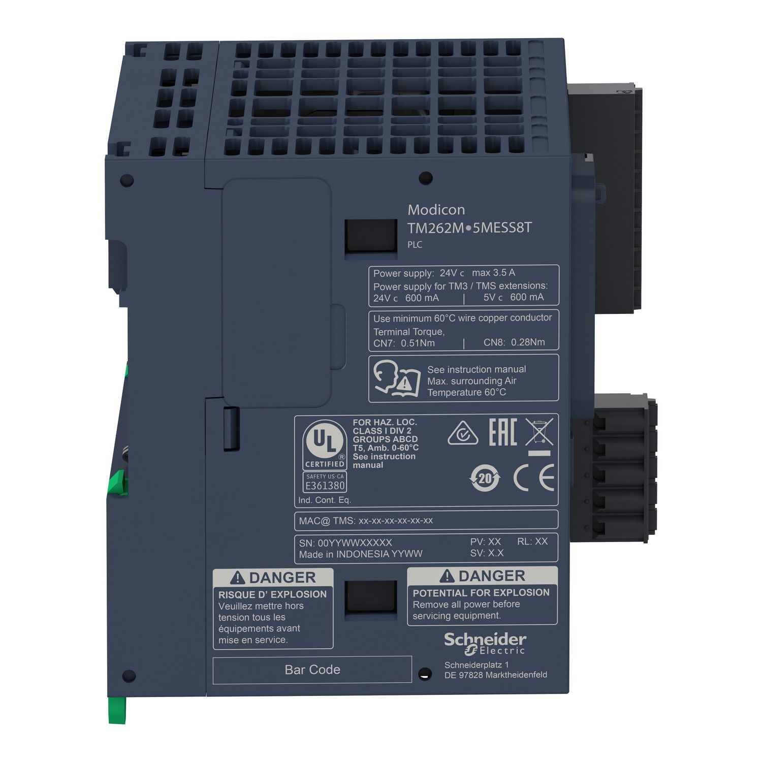 Picture of motion controller, Modicon M262, 3ns per instruction, 24 axes, Ethernet, Sercos