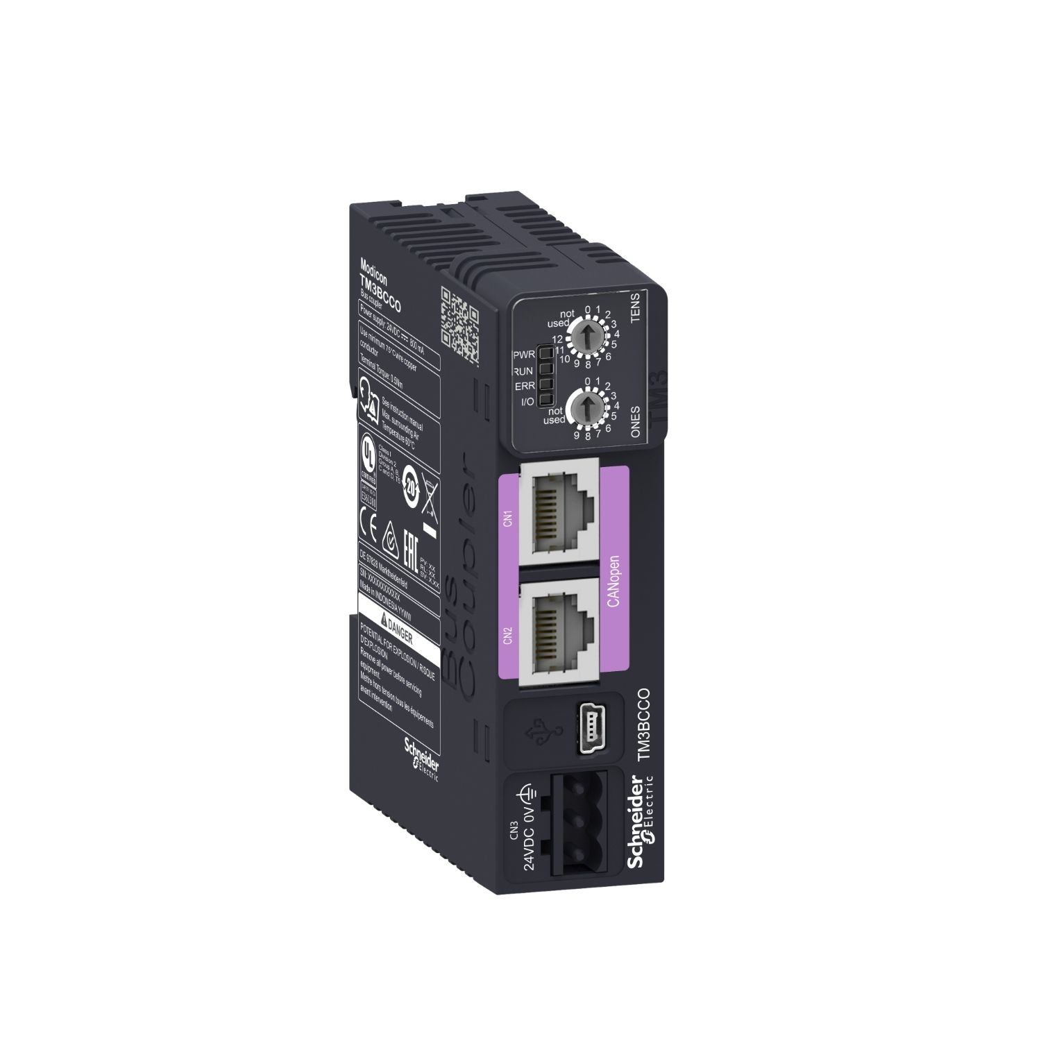 Picture of bus coupler module, Modicon TM3, distributed IO, optimized, CANopen interface, IP20