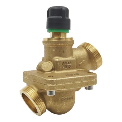 Picture of SpaceLogic VP229E PIBCV (PICV), 2-Way, PN16, DN32 (1-¼"), G1-½ Ext. Thread, Std Flow: 0.64…3.2 m³/h, No PT plugs.