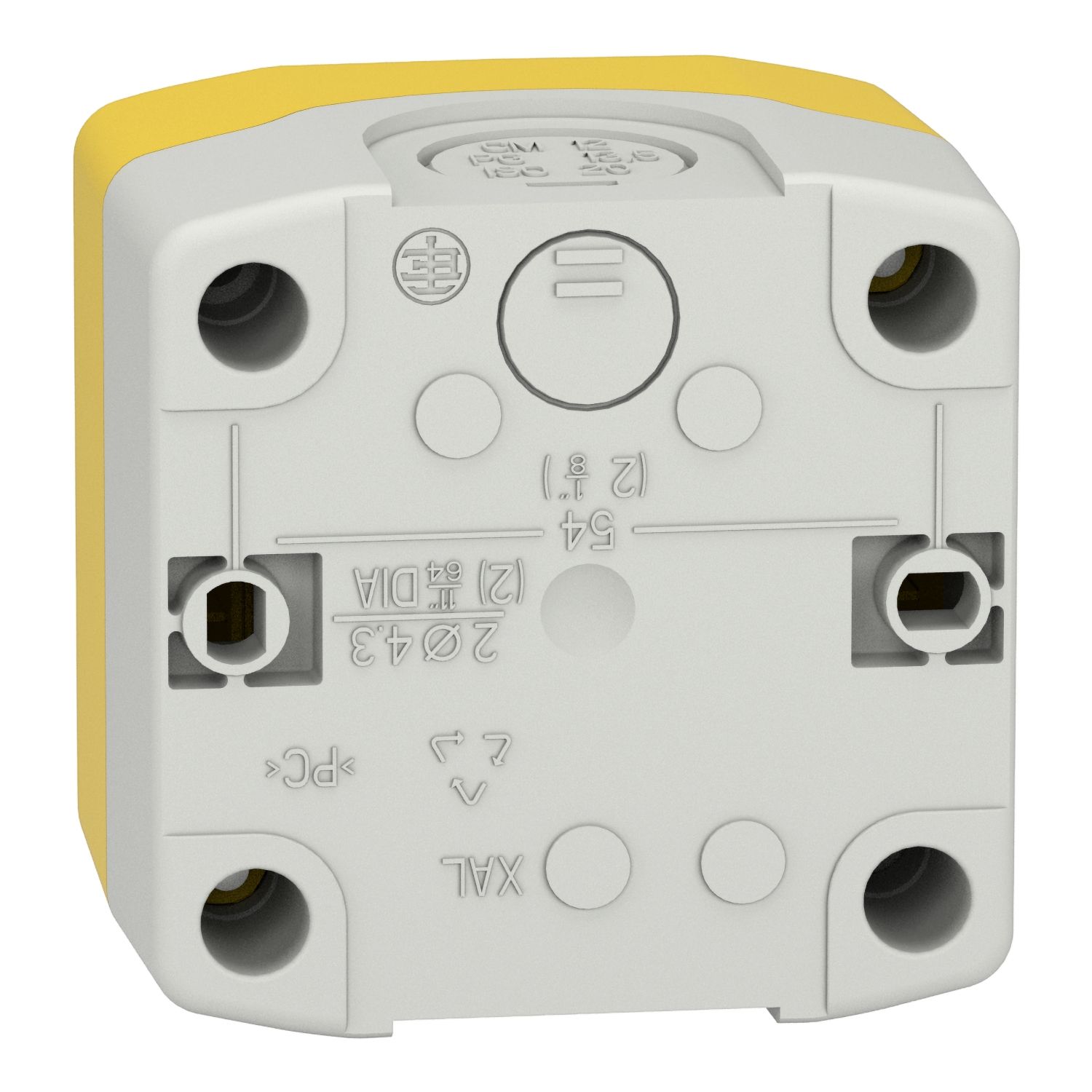 Picture of Control station, Harmony XALK, plastic, yellow lid, 1 red mushroom 40mm, turn to release, 1NC with monitoring, unmarked, UL/CSA certified