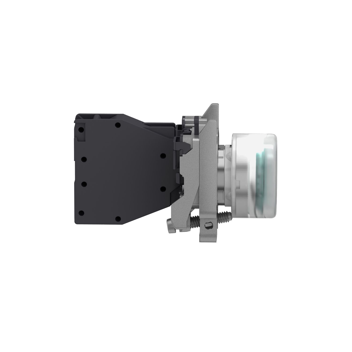 Picture of Complete push button, Harmony XB4 - ATEX D, green projecting with boot, metal, 22mm, silver alloy, spring return, 1NO