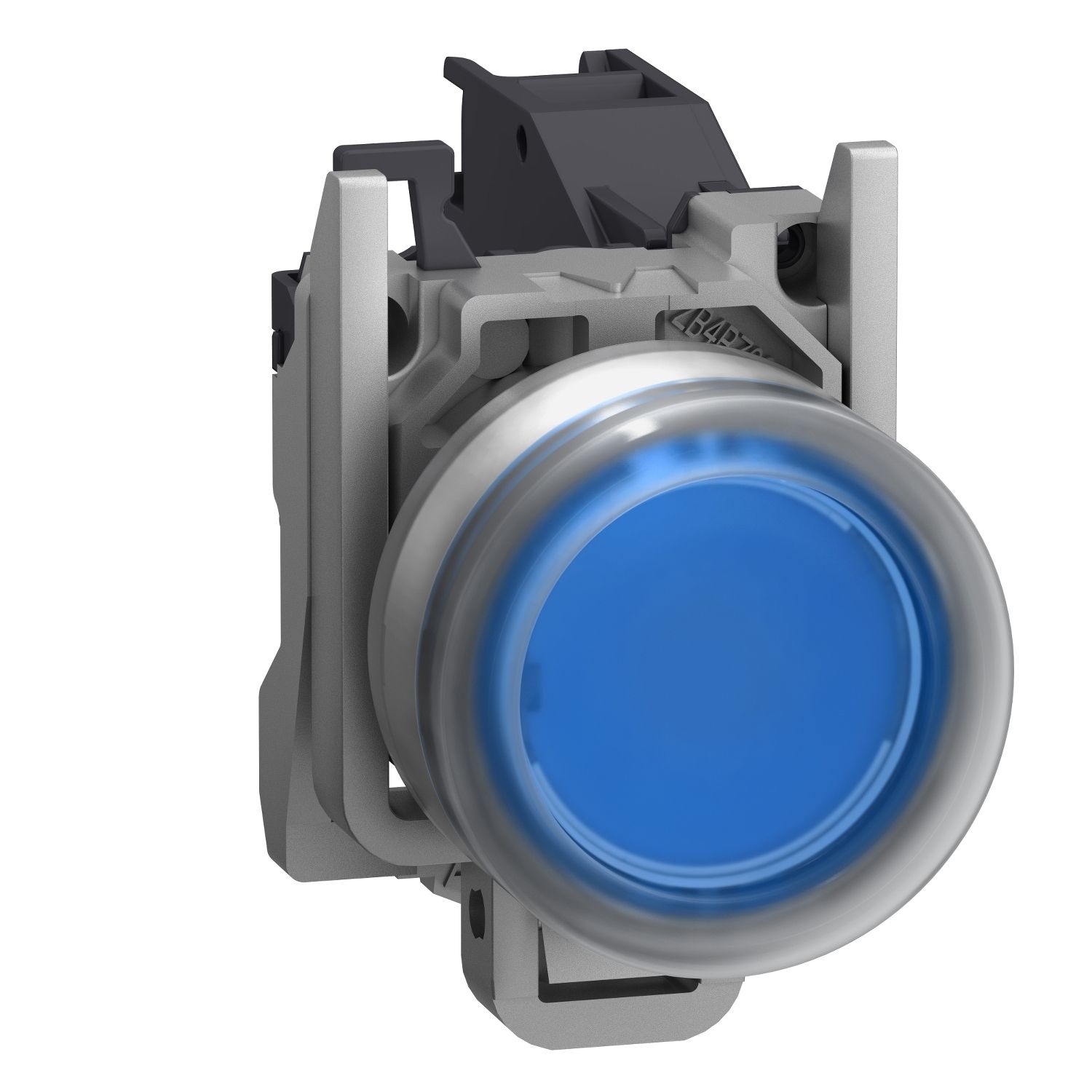 Picture of Complete push button, Harmony XB4 - ATEX D, blue projecting with boot, metal, 22mm,  spring return, 1NO, for insertion of legend
