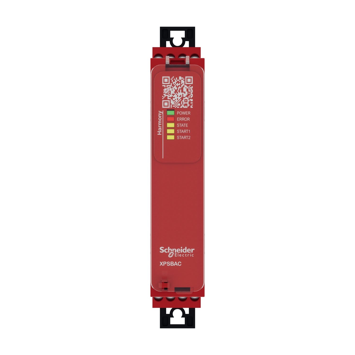 Picture of safety module, Harmony XPS, estop or guard, connected to supply terminals 48 to 240V AC or DC , no inputs, screw