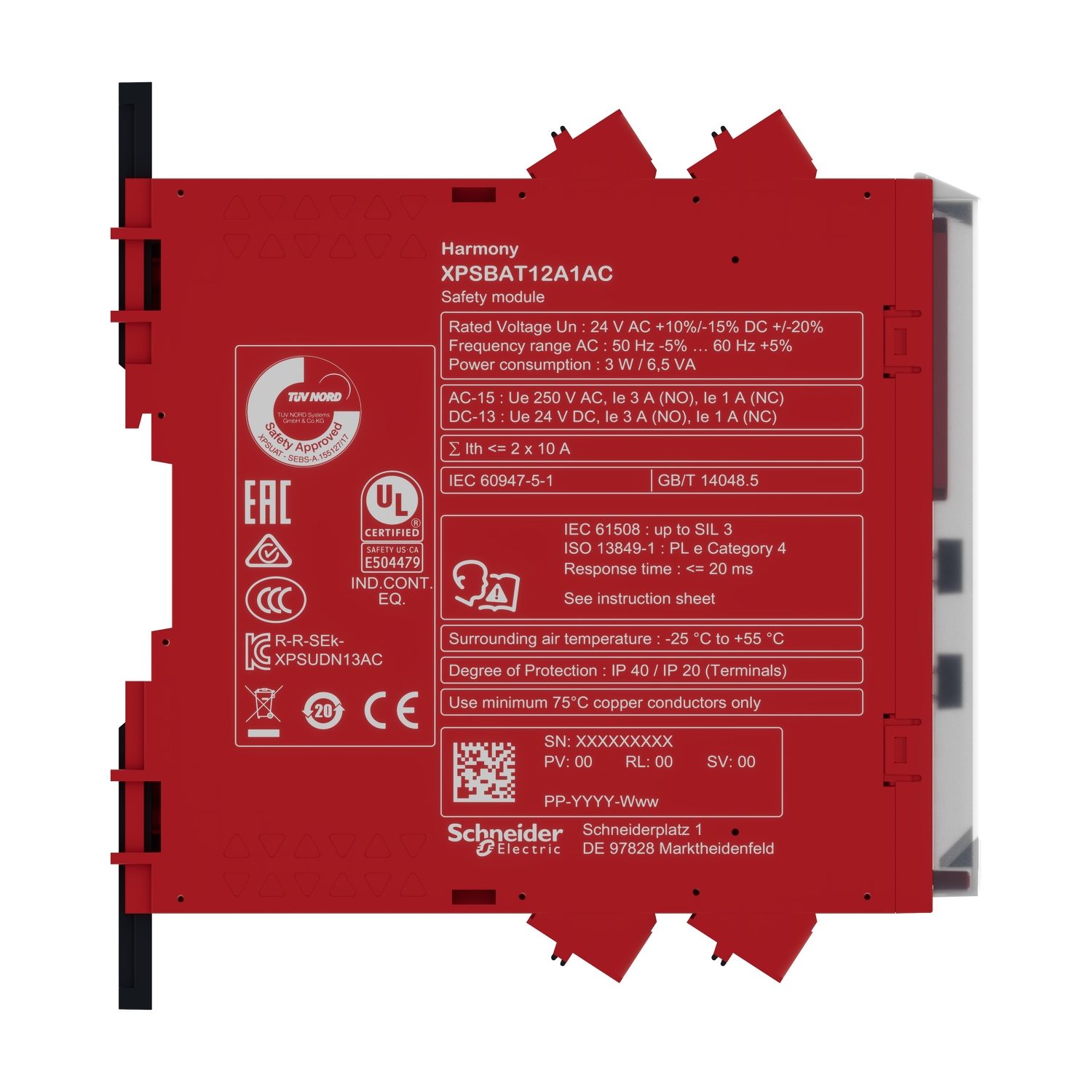 Picture of safety module, Harmony XPS, time delayed output, for Estop, guard, OSSD, 24V AC or DC, spring