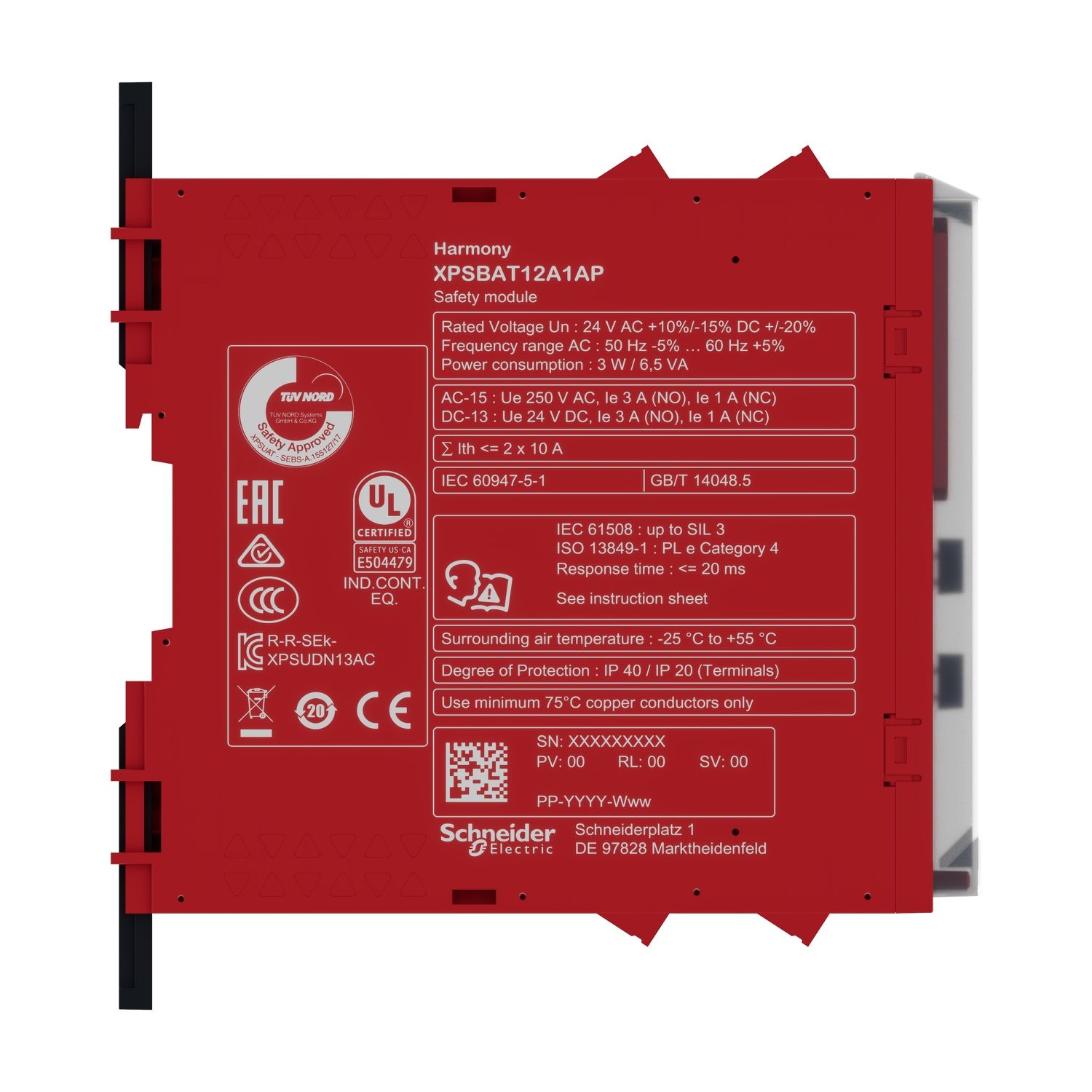 Picture of safety module, Harmony XPS, time delayed output, for Estop, guard, OSSD, 24V AC or DC, screw