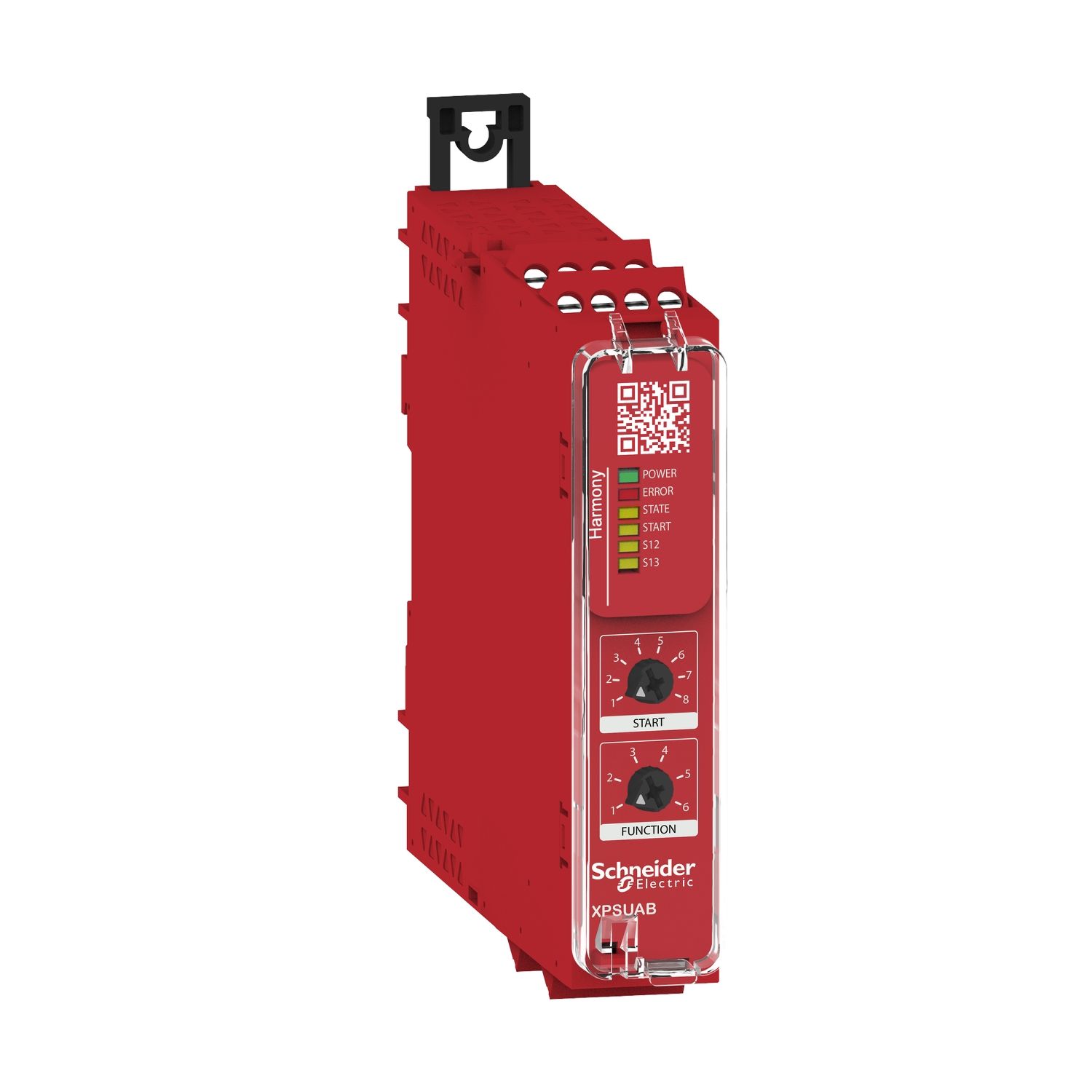 Picture of safety module, Harmony XPSU, potential free 2 NC, NO NC, 2 PNP, 48 to 240V AC or DC, screw