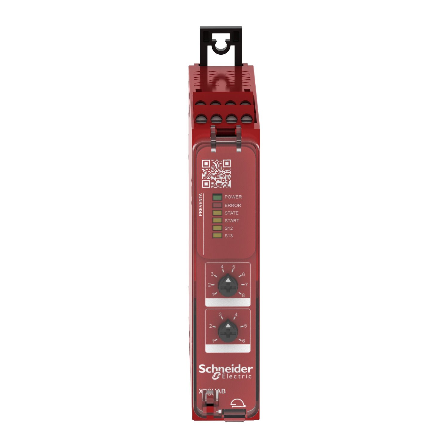 Picture of safety module, Harmony XPSU, potential free 2 NC, NO NC, 2 PNP, 48 to 240V AC or DC, screw