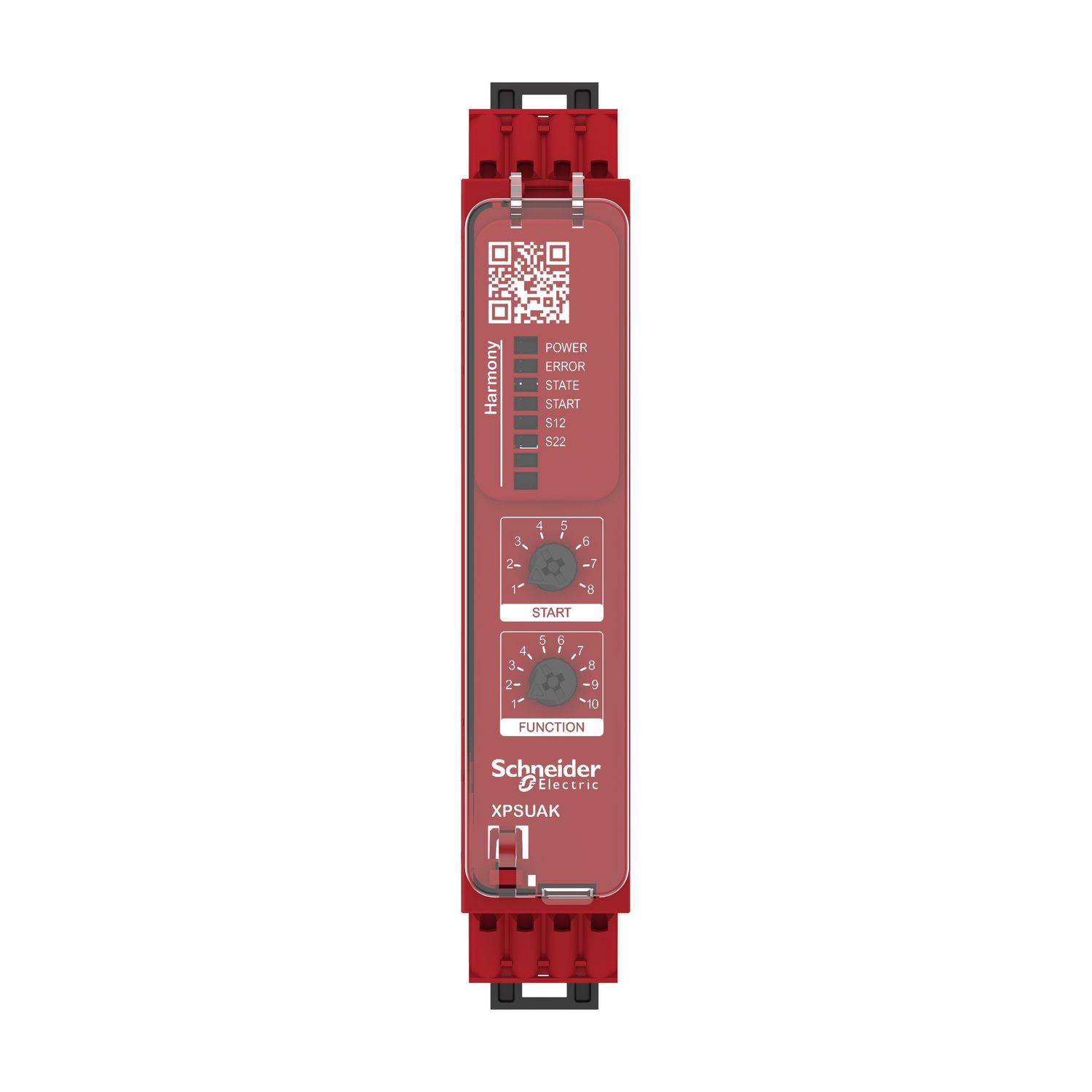 Picture of safety module, Harmony XPSU, Cat 4, features XPSUAF with PNP or NPN, safety mat, 48 to 240V AC or DC, spring