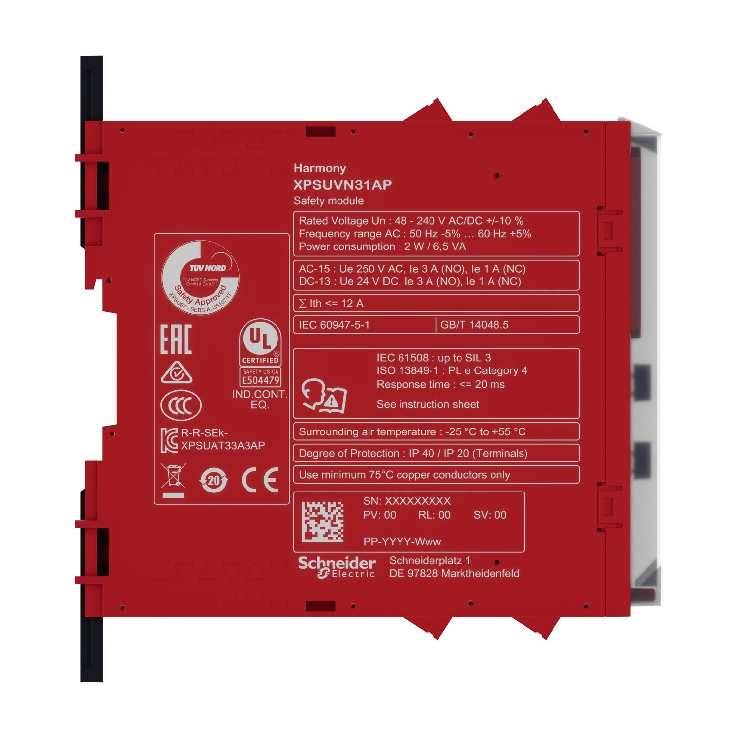 Picture of safety module, Harmony XPS, zero speed monitoring with time delay, 48 to 240V AC or DC, screw