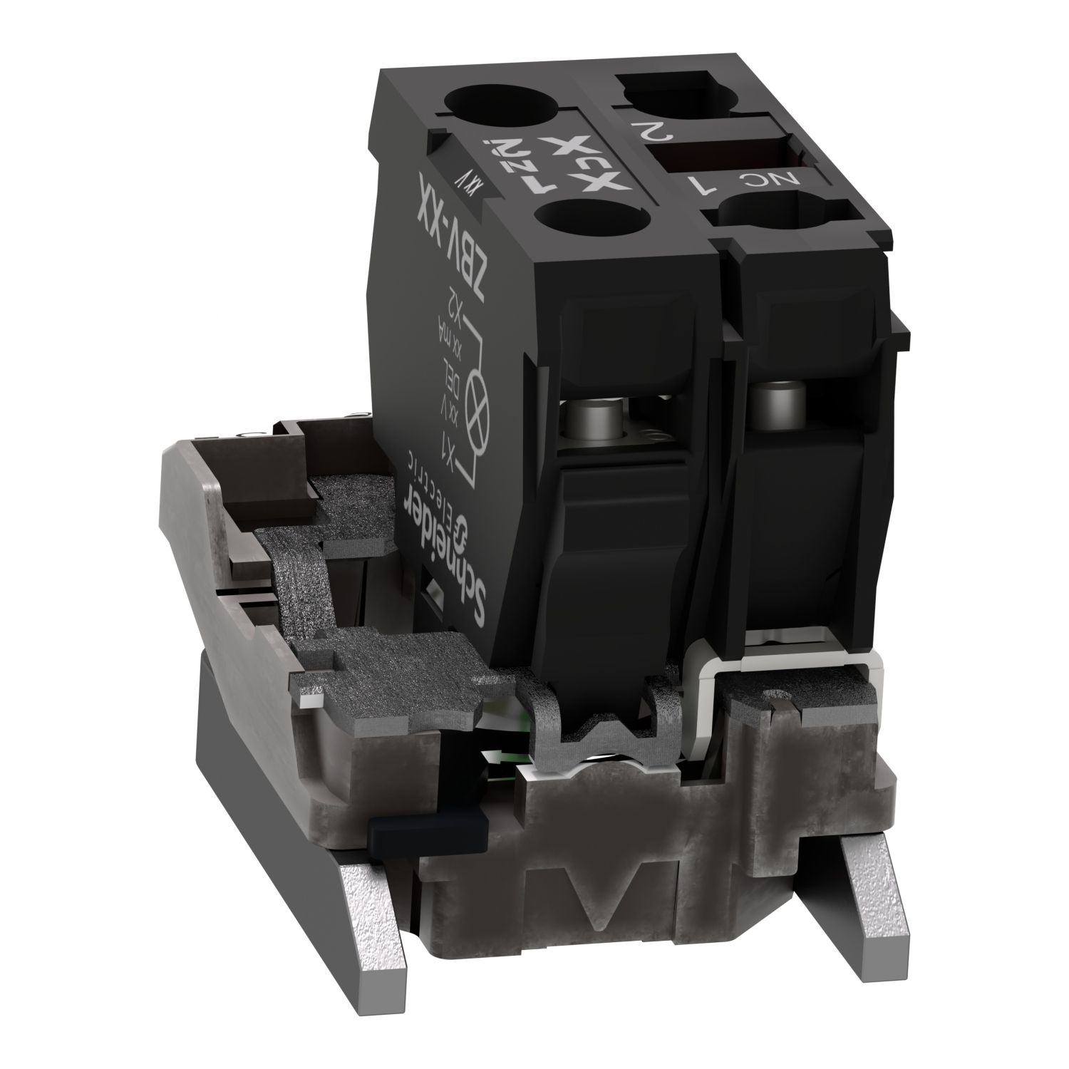 Picture of Complete body/contact assembly and light block, Harmony XB4, universal LED, body/fixing collar, 1NC, 230...240V