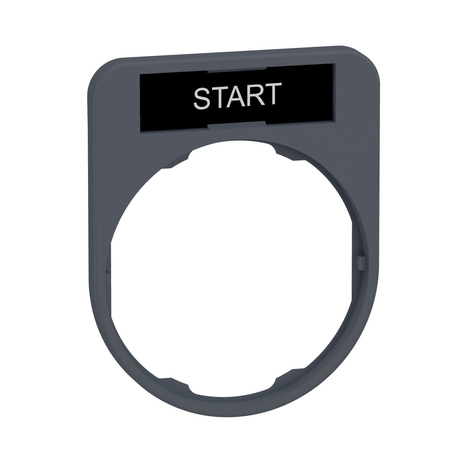 Picture of Legend holder, Harmony XB5, 40 x 50mm, for flush mounted heads, plastic, dark grey, white marked START