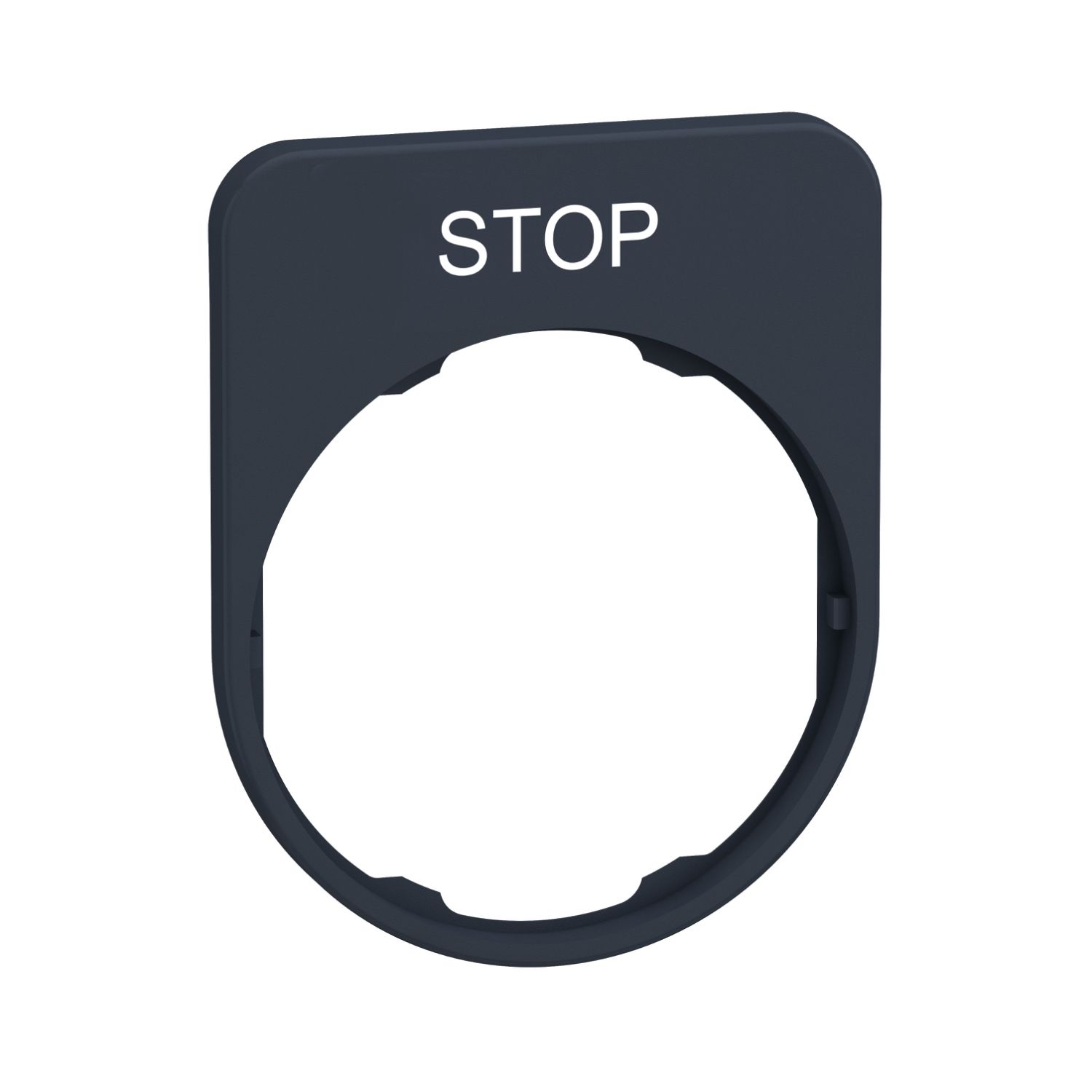 Picture of Legend plate, Harmony XB5, 40 x 50mm, for flush mounted heads, plastic, dark grey, white marked STOP