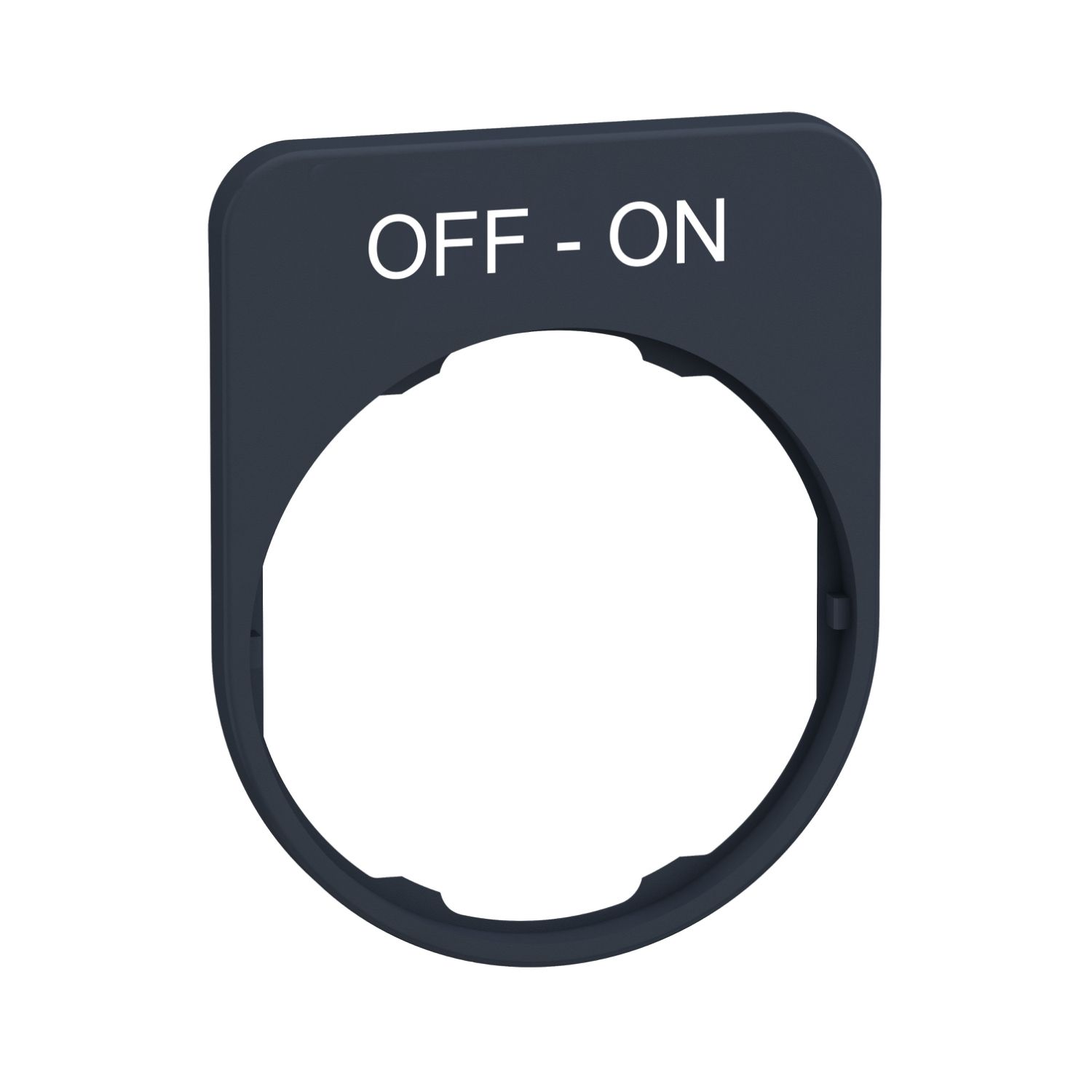 Picture of Legend plate, Harmony XB5, 40 x 50mm, for flush mounted heads, plastic, dark grey, white marked OFF-ON
